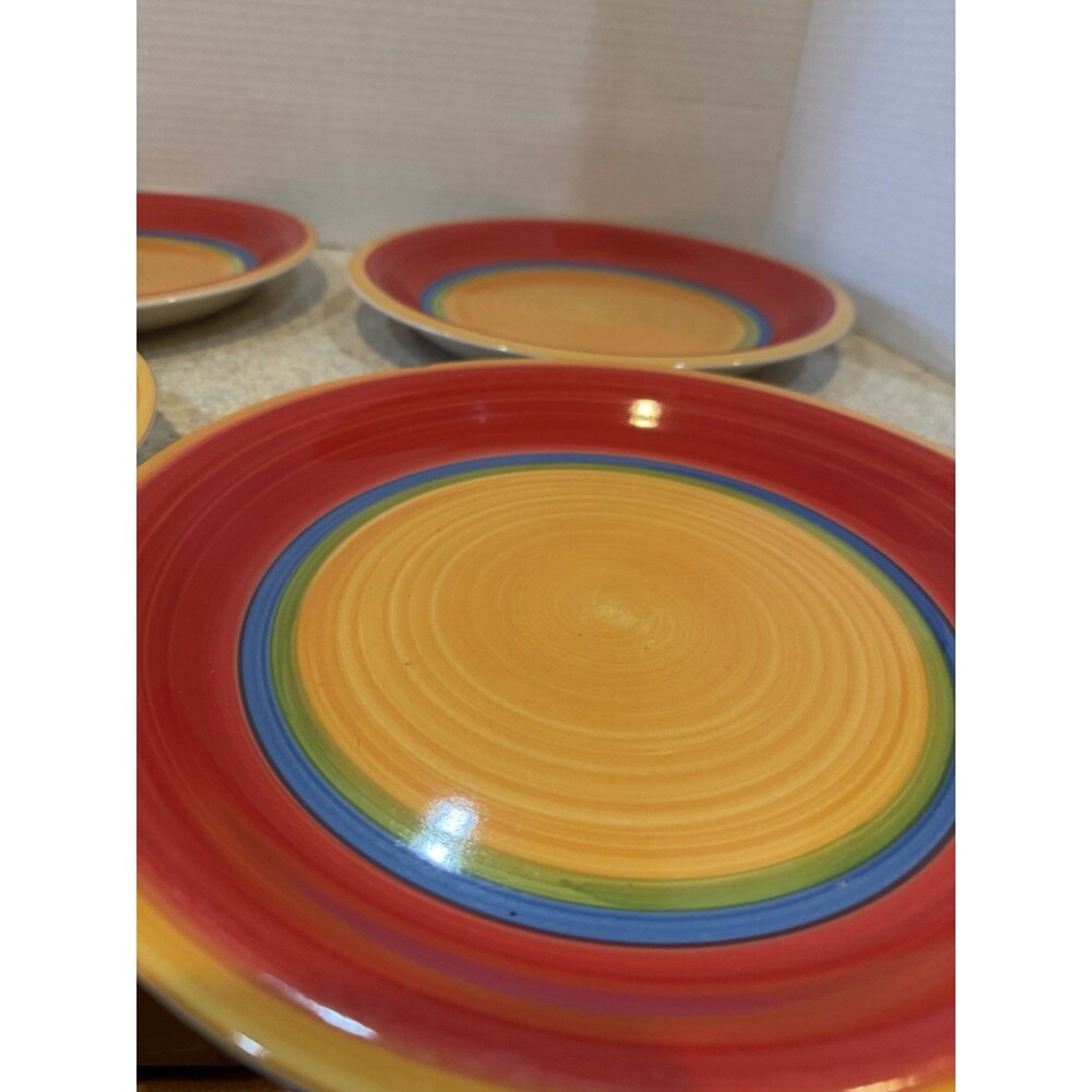 Royal Norfolk Rainbow Swirl Stoneware Dinner Plates Set of 4 10.5” Hand Painted - Picture 3 of 8